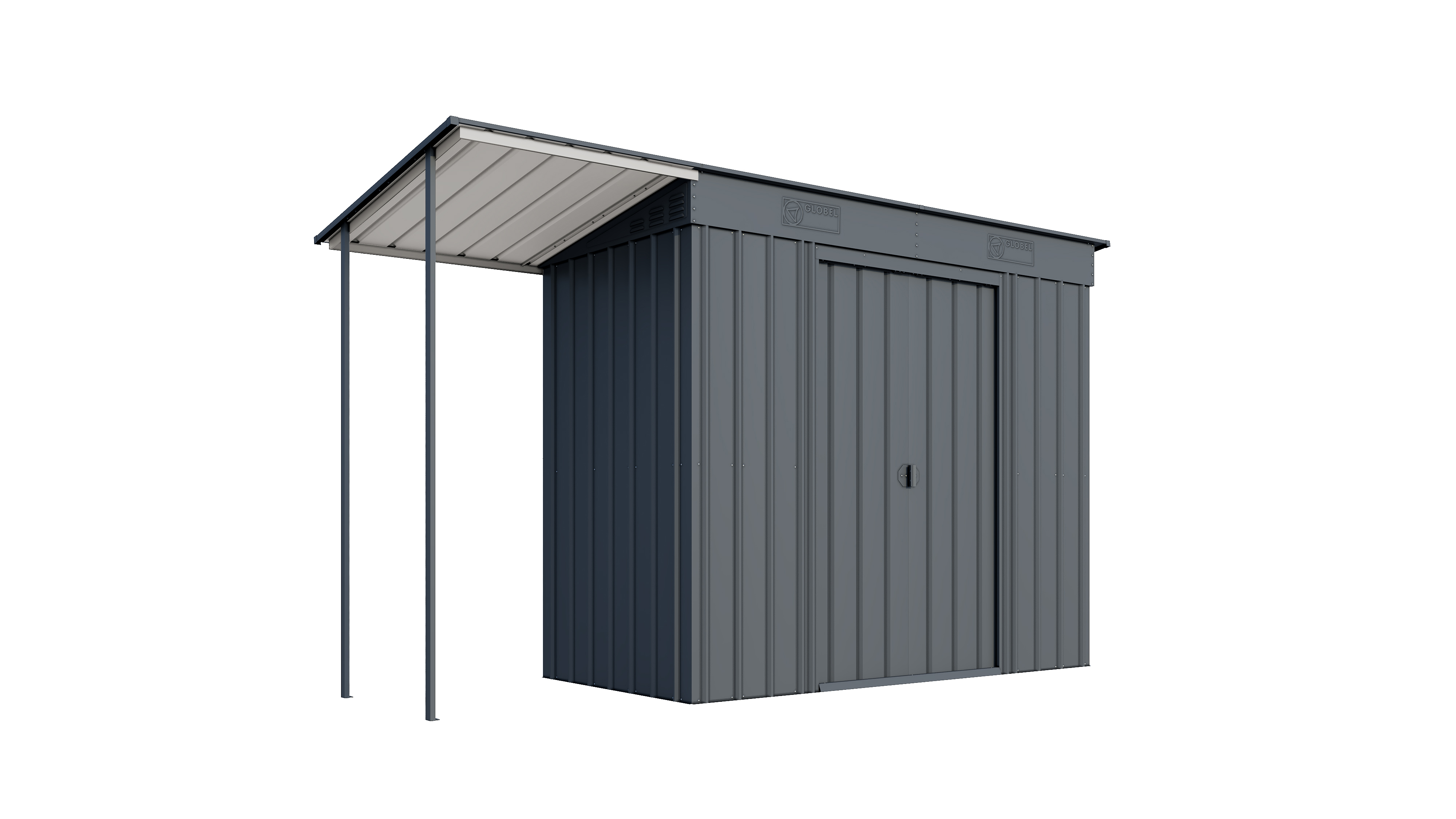 Globel Metallgerätehaus Skillion S64 - S84 anthrazit Set inkl. Schleppdach 234 x 113 cm (Modell S84) Anthrazit