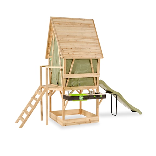 EXIT Yuki 550 Holzspielhaus mit Rutsche, Sandkasten und Matschüche