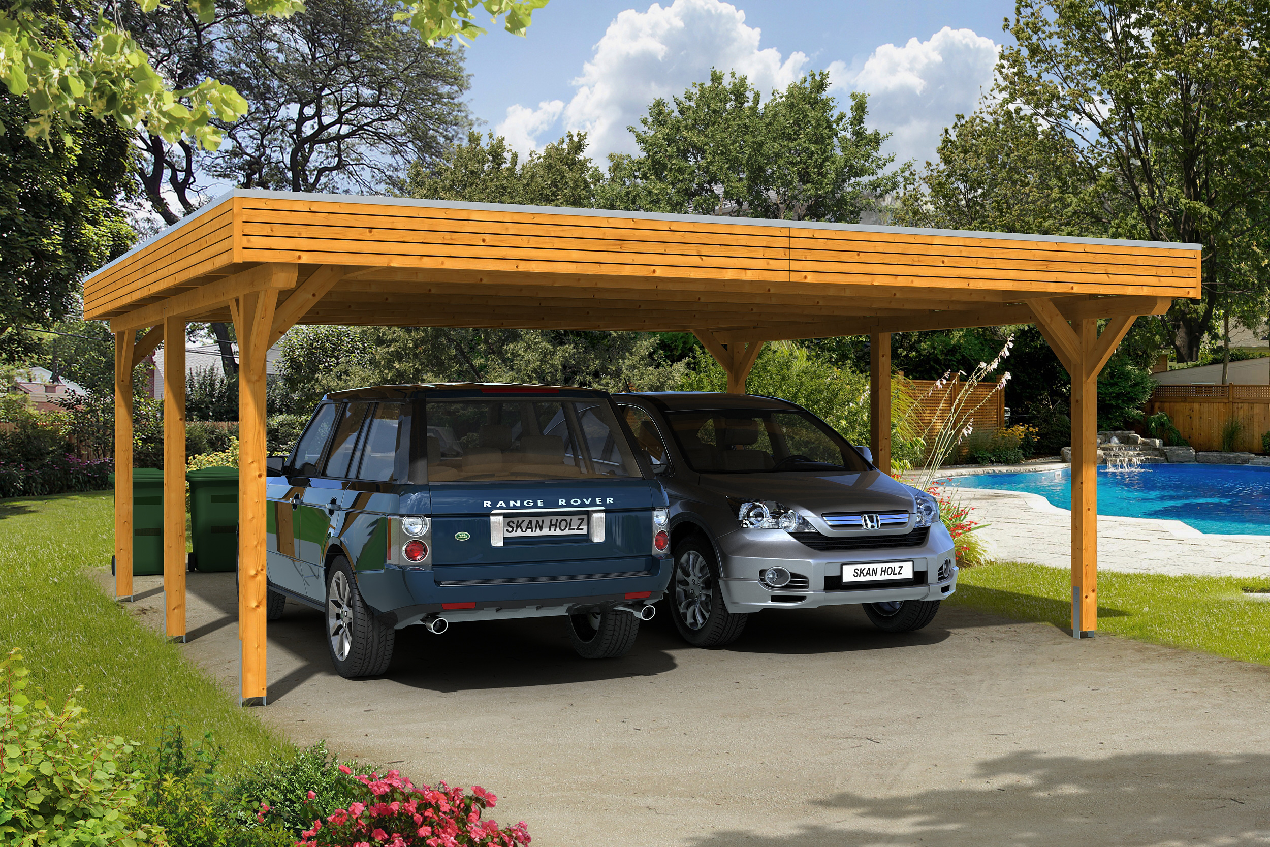 Skan Holz Spessart Doppelcarport Gr.1 611x604cm eiche hell Holzcarport