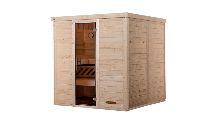 Weka Premium Massivholz-Elementsauna Kemi 4 mit Glastür - 45 mm