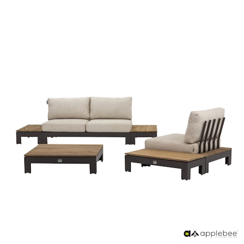Apple Bee Lounge Mittelmodul STICKS AND MORE, Aluminium Taupe / Teak Coastal / Kissen BEE WETT (100 % Polypropylen) Natural OAK