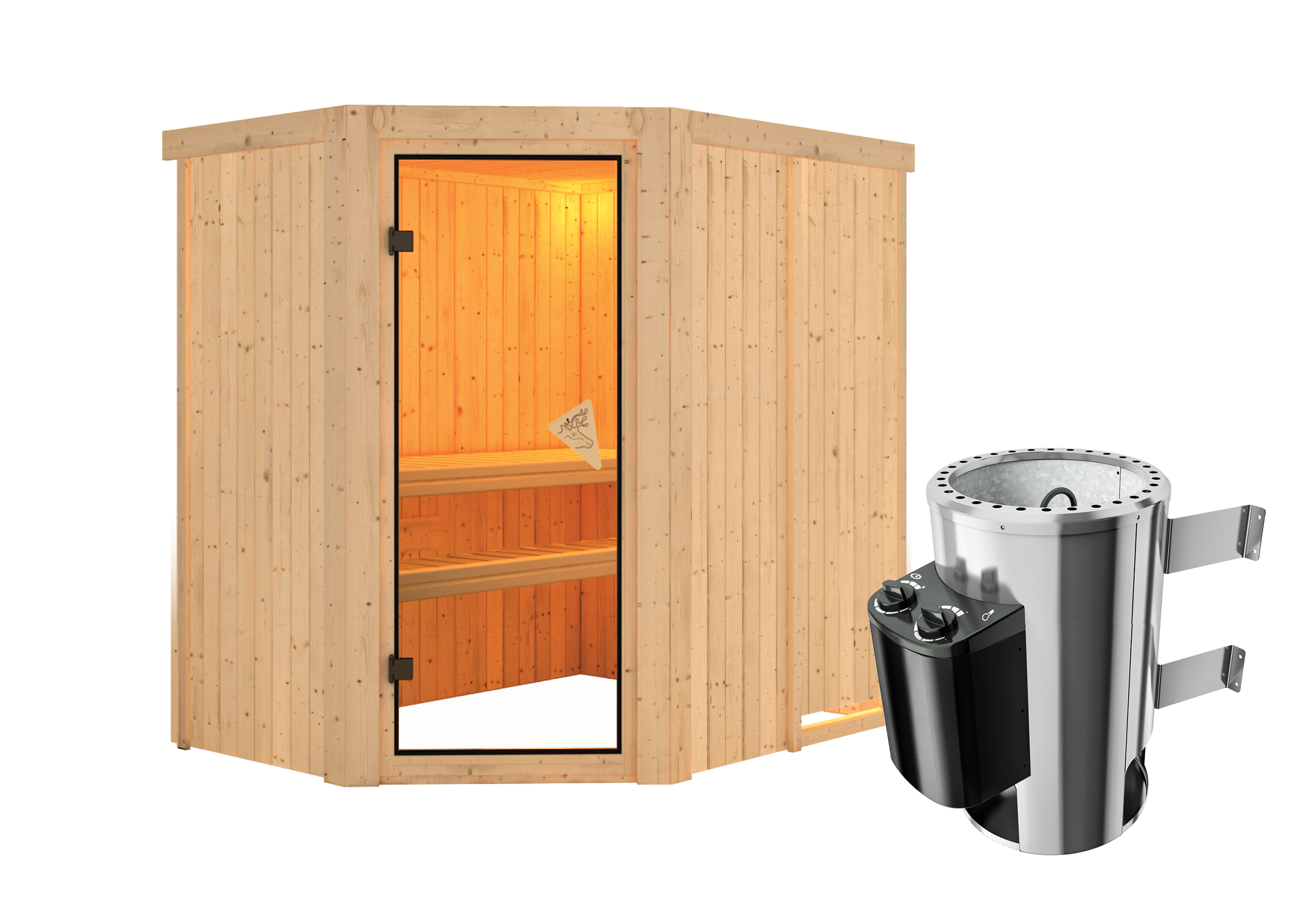 Karibu Sauna Saja-3,6kW 230V Ofen-Steuerung-Ohne Dachkranz