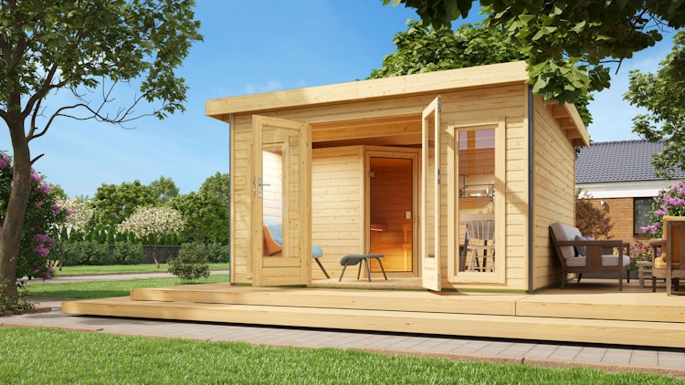 Karibu Saunahaus Mainburg 3 mit Vorraum - 38 mm inkl. gratis Sauna-Zubehörset im Wert von 234,94 €