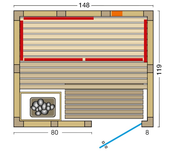 Infraworld Sauna Vitalis 148 Complete - 40 mm Massivholzsauna inkl. 5-teiligem gratis Zubehörset