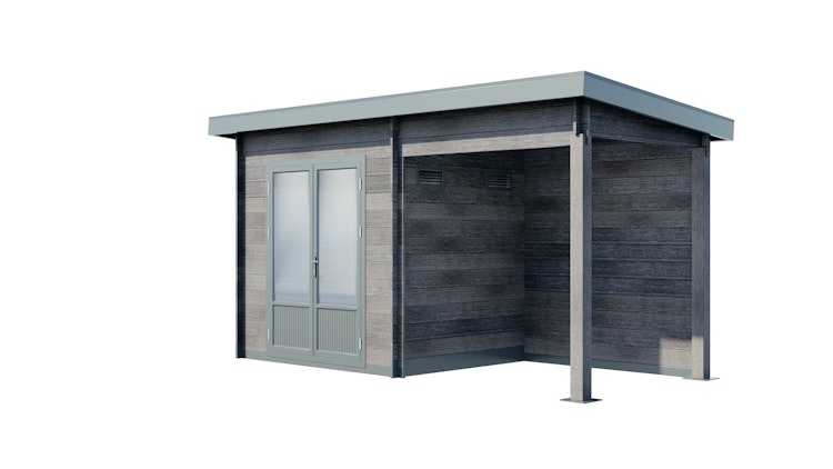 Wolff Finnhaus WPC Gartenhaus Trend B+ mit Lounge-Anbau - 28 mm