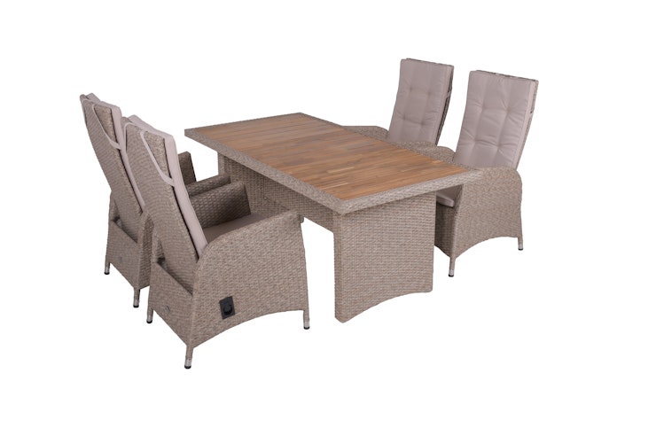 Garden Pleasure Gartenmöbel Set BRAGA 03, Tisch 180 x 90 + 4 Sessel, Polyrattan / Akazie / Kissen 100 % Polyester