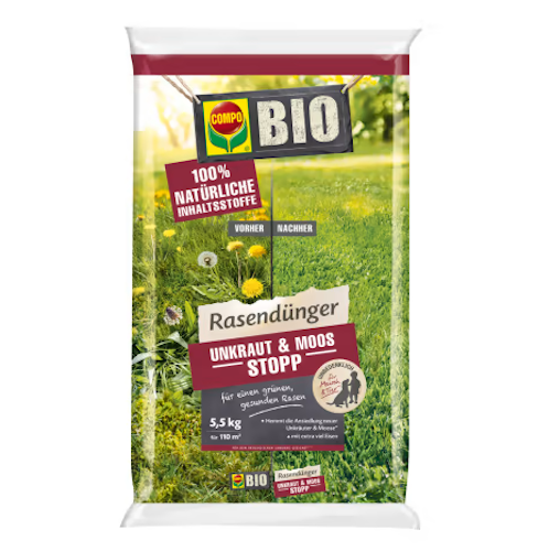 COMPO BIO Rasendünger Unkraut & Moos Stopp 5,5 kg für 110 m²