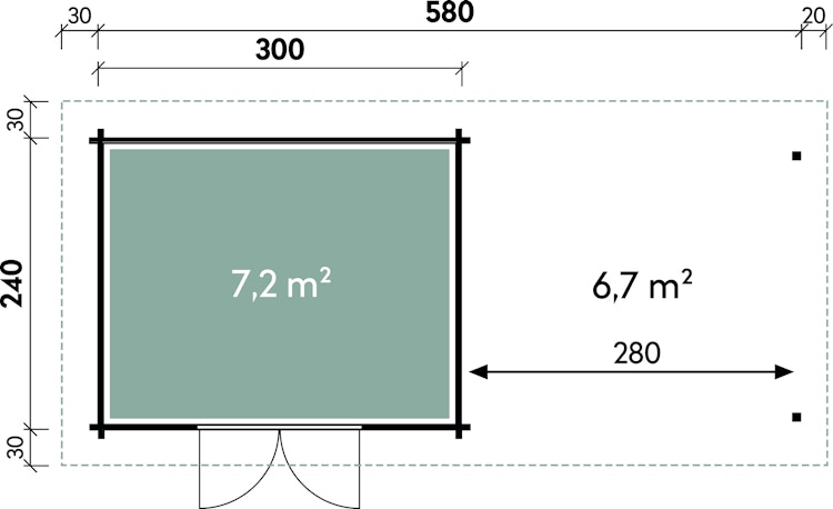 Wolff Finnhaus Gartenhaus Gerätehaus Pulti 34-B  Typ 5 mit 300 cm Seitendach C