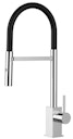 Vorschaubild Wasserhahn Küchenarmatur, QU, mit 360° schwenkbarem Auslauf, abnehmbare 2 strahl Handbrause, Verchromt / Schwarz