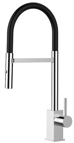 Wasserhahn Küchenarmatur, QU, mit 360° schwenkbarem Auslauf, abnehmbare 2 strahl Handbrause, Verchromt / Schwarz
