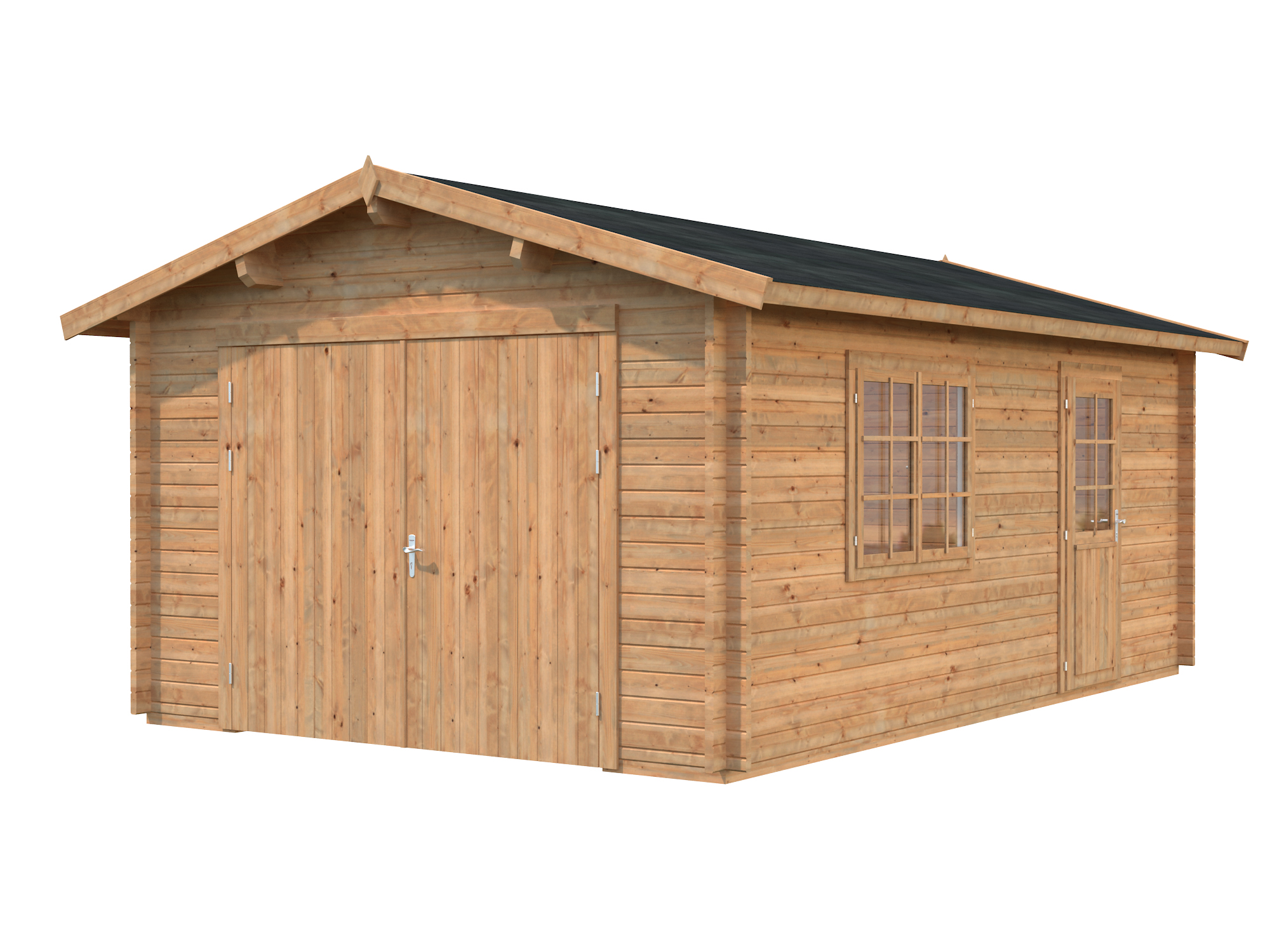 Palmako Garage Roger 19,0 m² - 44 mm - mit Holztor Hellbraun tauchimprägniert