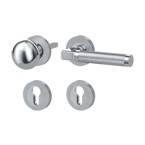 Griffwerk LARONDA Schraubtechnik GK4 -Chrom/Perla Silbermatt Rosettengarnitur -Schraubt. -Knopf R21 -WR -TS 40-45mm