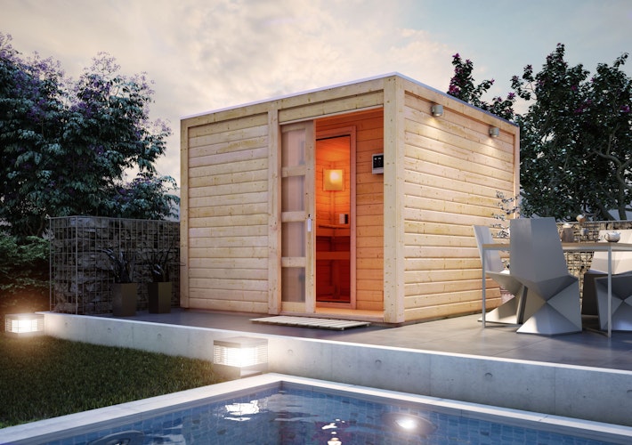 Karibu Gartensauna Saunahaus Cuben inkl. Vorraum, naturbelassen inkl. gratis Sauna-Zubehörset im Wert von 234,94 €