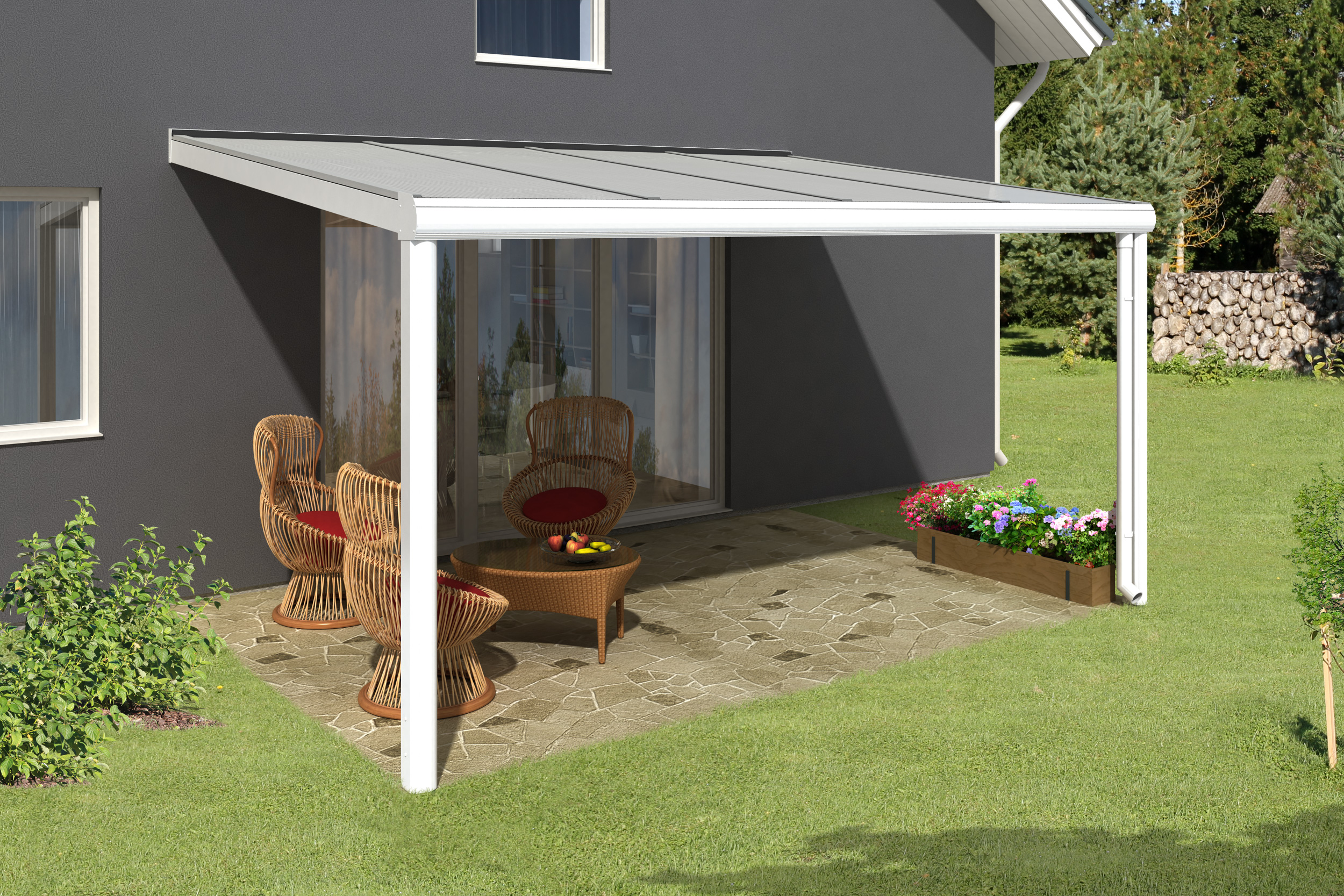 Skan Holz Aluminium Terrassenüberdachung Genua Breite 434 cm-434 x 257 cm (Gr. 1)-weiß