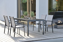 STERN Gartenmöbel-Set NEW LEVANTO 2 M, Tisch 160 x 90 + 4 Stapelsessel, Aluminium Anthrazit / HPL Silverstar