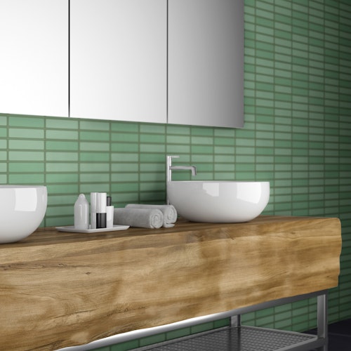 Revét Vinyl Wandfliese Butcherblock Grün Hochglanz 120 x 60 cm