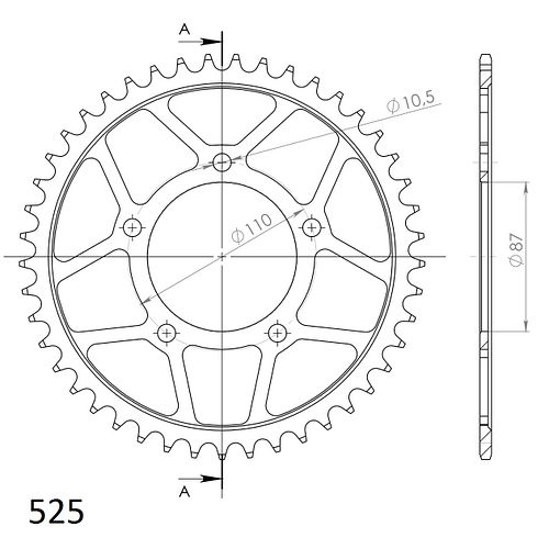 Supersprox Stahl-Kettenrad 525 45Z (Schwarz)