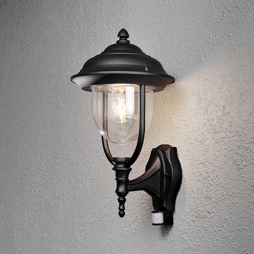 Konstsmide Wandleuchte Parma Up, matt schwarz, klares Acrylglas, PIR (7235-750)