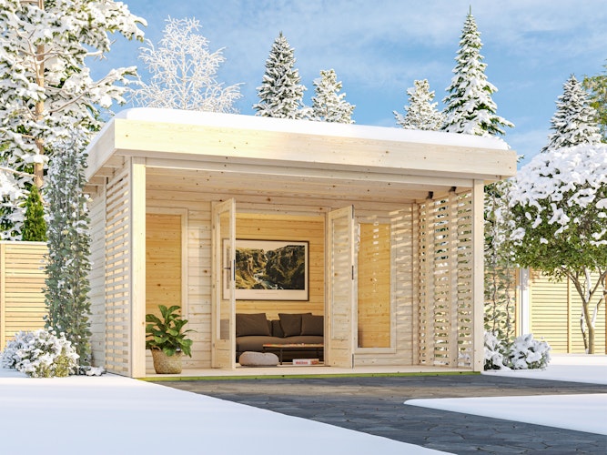 Karibu Gartenhaus Chione - 38 mm mit Terrasse & erhöhter Schneelast (185 kg/m²)