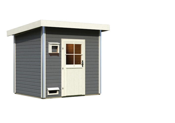 Karibu Gartensauna Pultdach Saunahaus Norge terragrau inkl. gratis Sauna-Zubehörset im Wert von 234,94 €