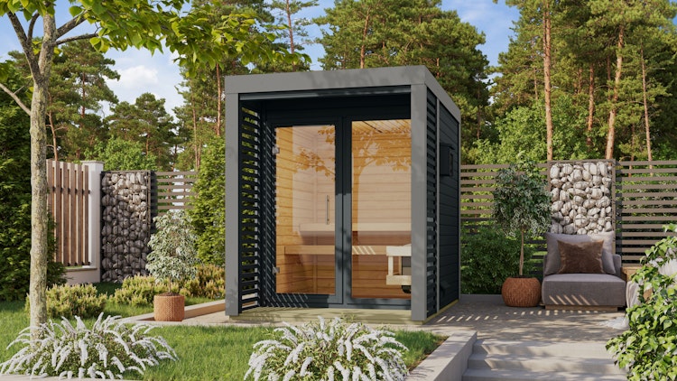 Karibu Saunahaus Ares 1 - Hybridhaus mit Metallrahmen - 38 mm inkl. gratis 9 kW Bio-Saunaofen im Wert von 719 €
