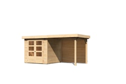 Karibu Gartenhaus Askola 2 mit 240 cm Schleppdach und Rückwand – 19 mm-213 x 217 cm-naturbelassen