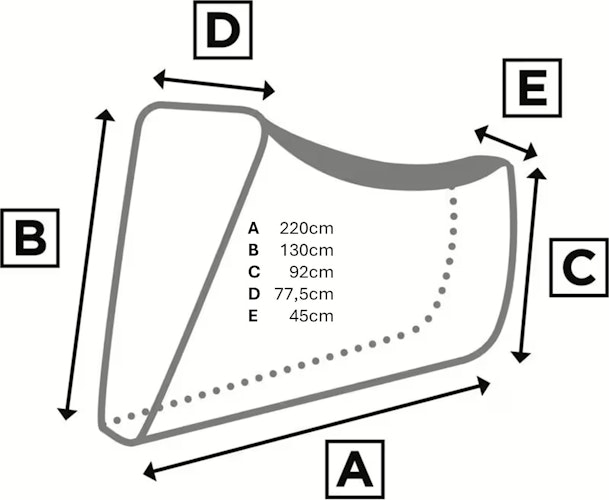 Oxford Faltgarage MP3, Maße (siehe Skizze): A220 x B130 x C92 x D77, 5 x E45 cm
