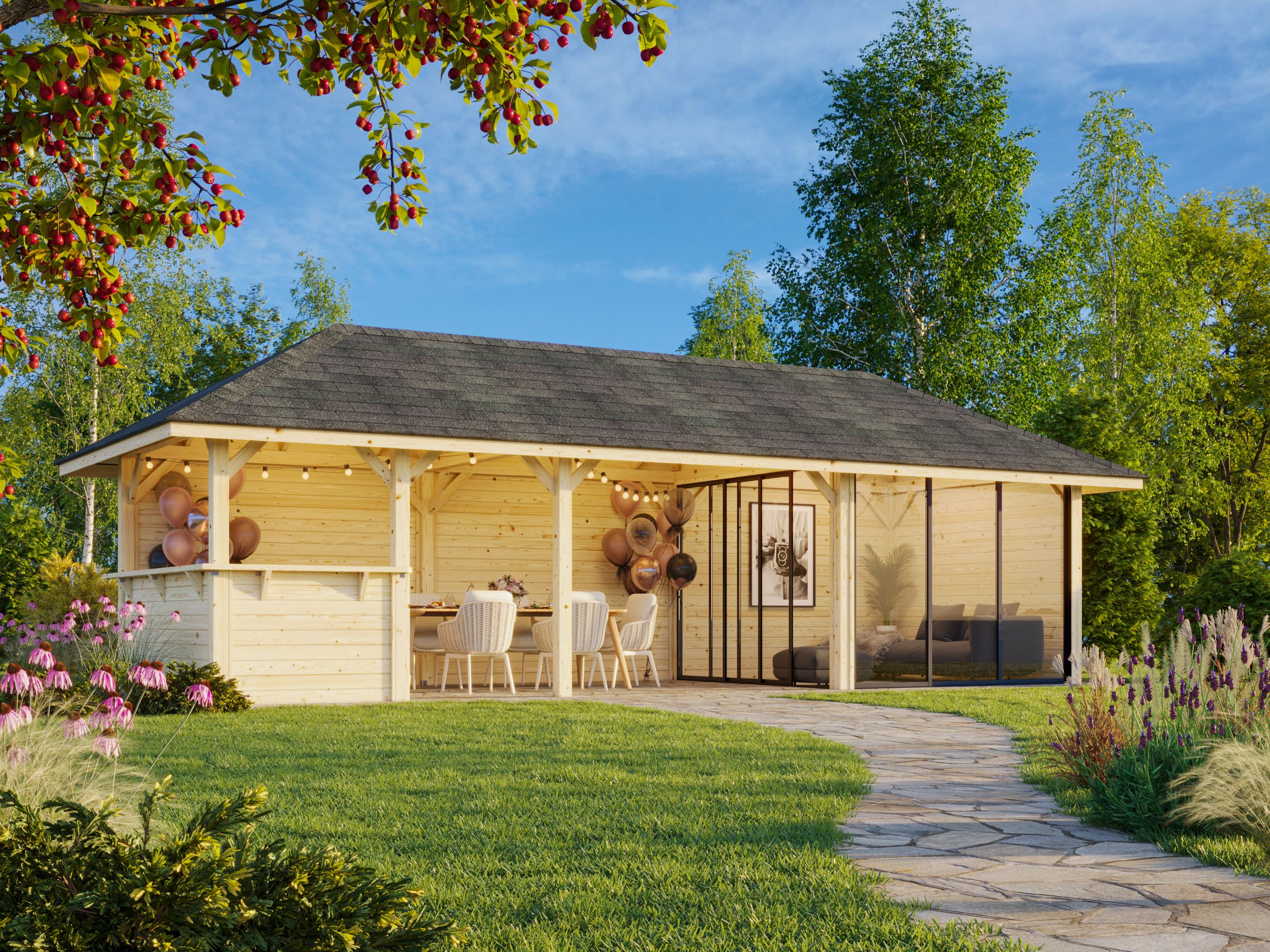 Palmako Pavillon Bianca 24,9 m² Set 215 Slide - 28 mm