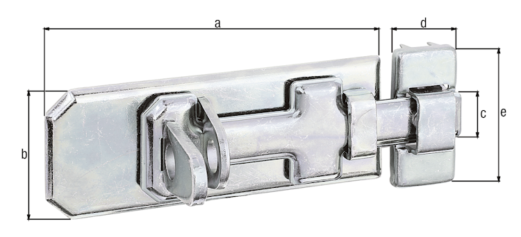 Alberts® Sicherheits-Schlossriegel, mit flachem Griff, mit Schlaufe, galvanisch verzinkt dickschichtpassiviert, Platte LxB100x44mm 123062