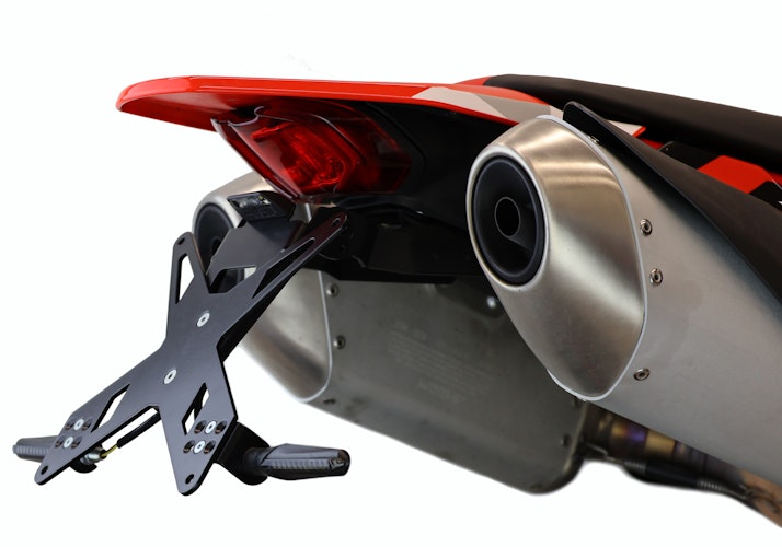 PROTECH X-SHAPE Kennzeichenhalter SET mit Reflektor und Beleuchtung Alu & Stahl Schwarz für DUCATI Hypermotard 698 Mono