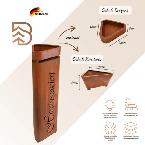 Badeko Metallsäule Bregenz in Edelrostoptik - inkl. Pflanzschale „Hereinspaziert“