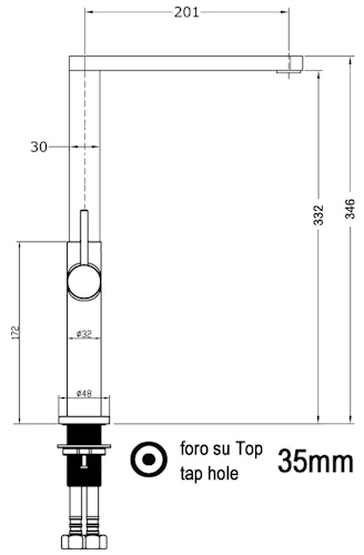 Minimalistischer Wasserhahn Küchenarmatur, TECNO, mit 360° schwenkbarem superflachem Auslauf, Verchromt