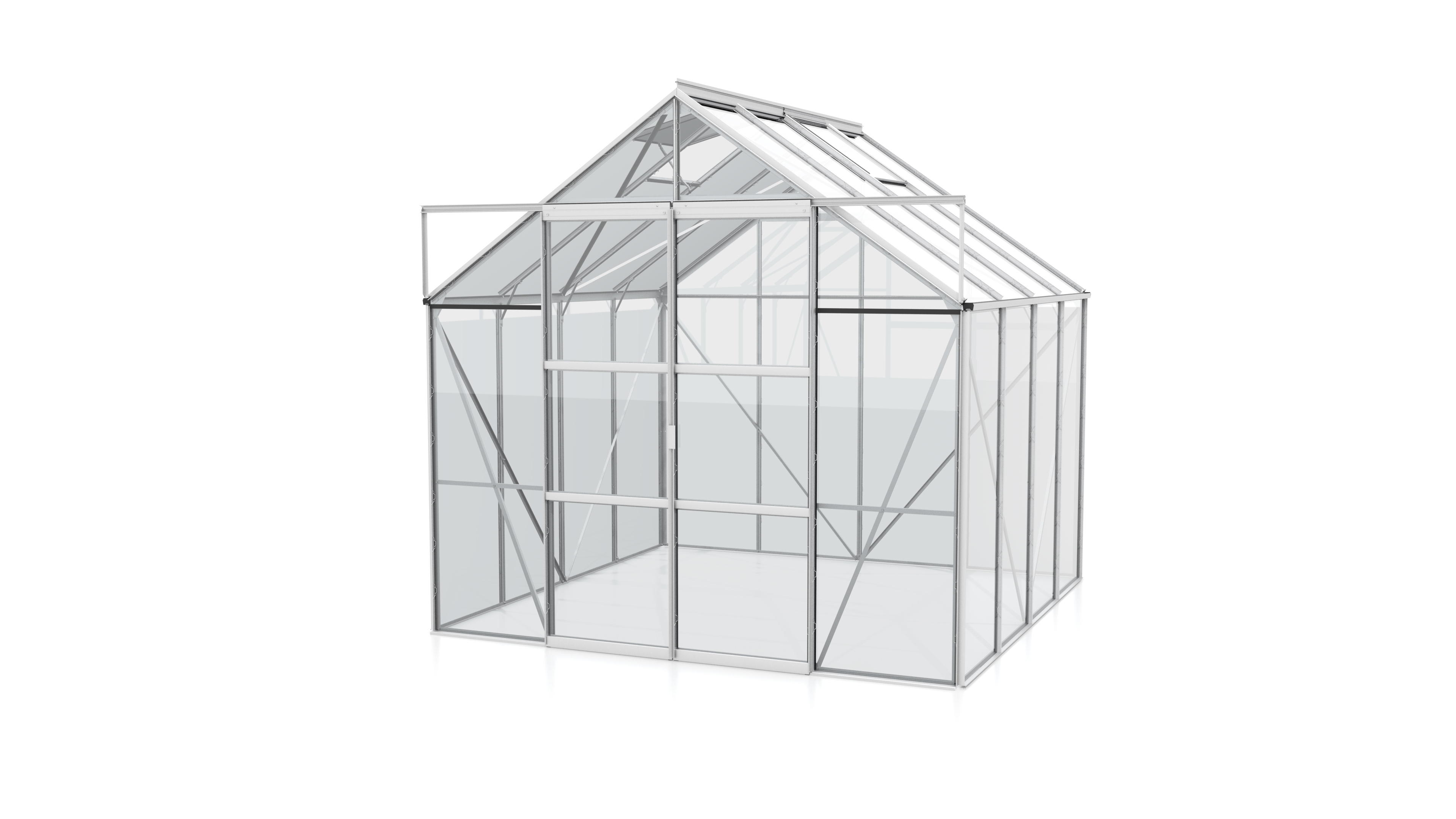 Vitavia Gewächshaus Uranus 6700 inkl. 2 Dachfenstern - 6,7 m² -3 mm Einscheibensicherheitsglas-Alu-blank eloxiert