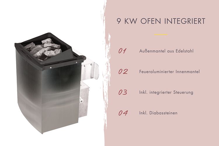 Karibu 9 kW Saunaofen finnisch anthrazit mit integrierter Steuerung