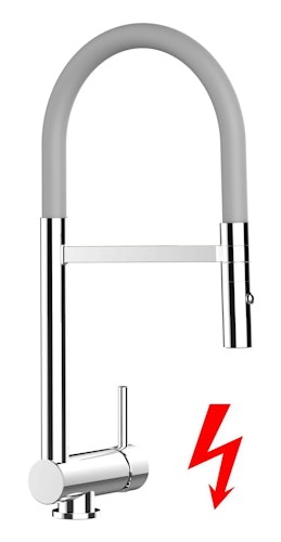 NIEDERDRUCK Wasserhahn Vorfenster Küchenarmatur, Umklappbar 6 CM, mit 360° schwenkbarem Auslauf, abnehmbare 2 strahl Handbrause, Verchromt / Grau