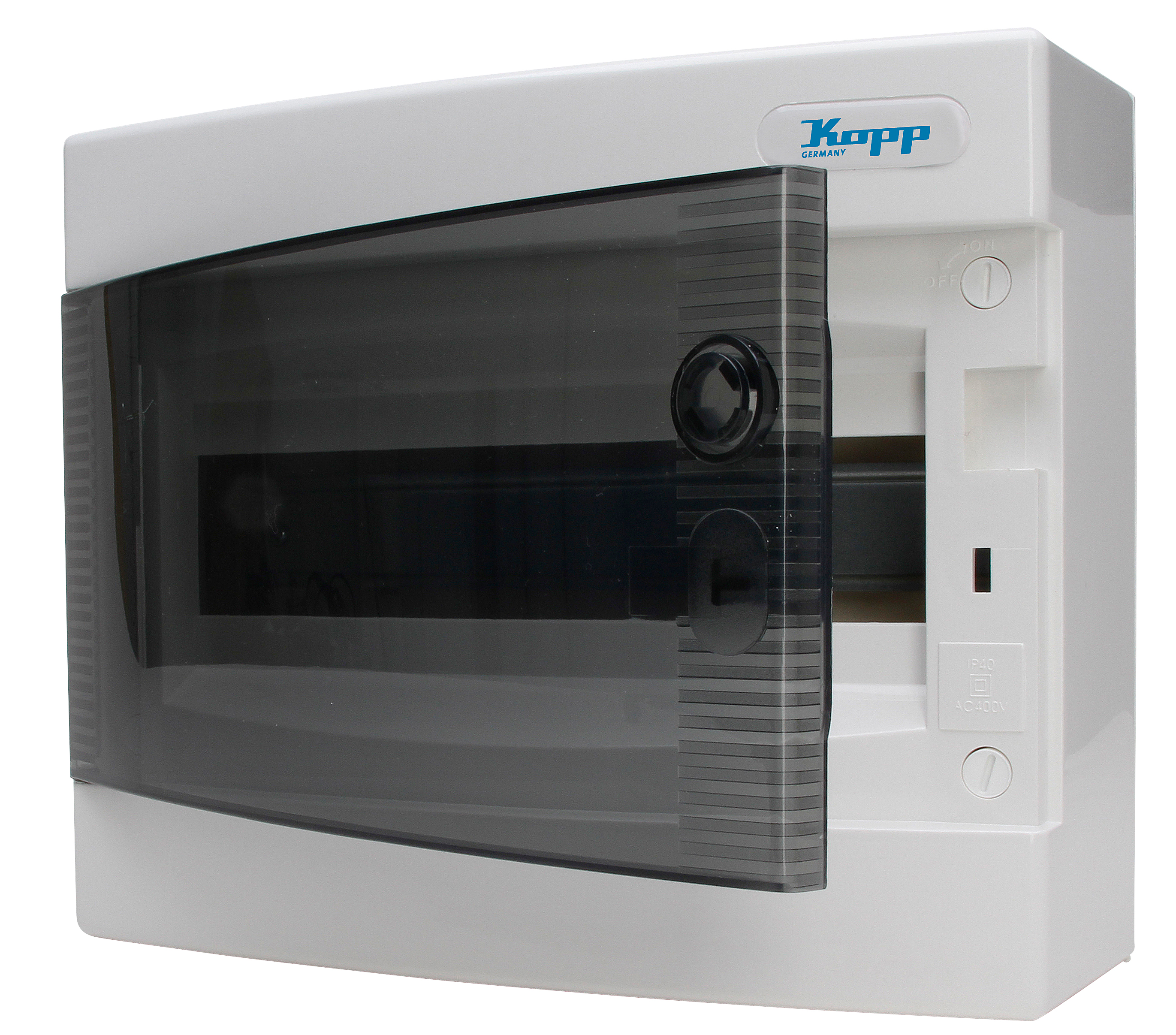 Kopp Aufputz-Verteilerkasten 1-reihig/ 12 Pole, mit Tür