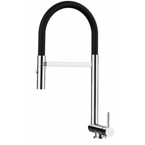 Wasserhahn Vorfenster Küchenarmatur, Umklappbar 4,5 CM, mit 360° schwenkbarem Auslauf, abnehmbare 2 strahl Handbrause, Verchromt / Schwarz