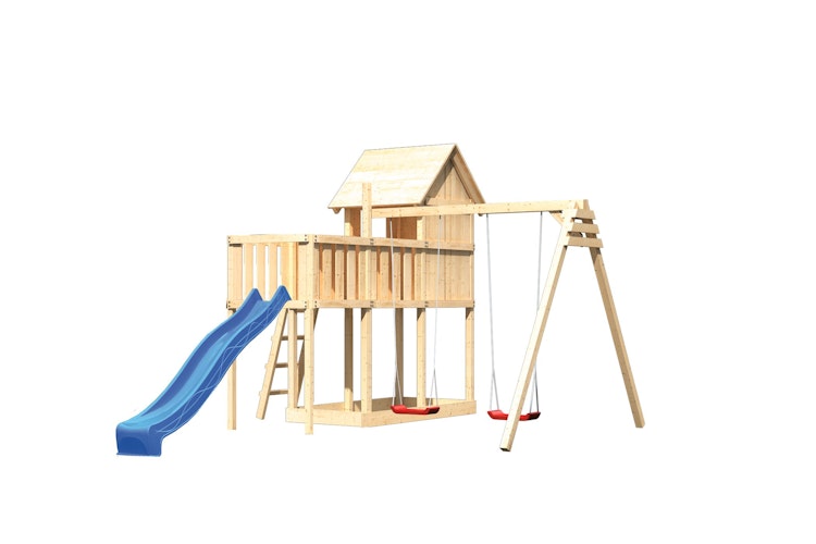 Akubi Stelzenhaus Frieda mit Wellenrutsche, Doppelschaukelanbau und Anbauplattform