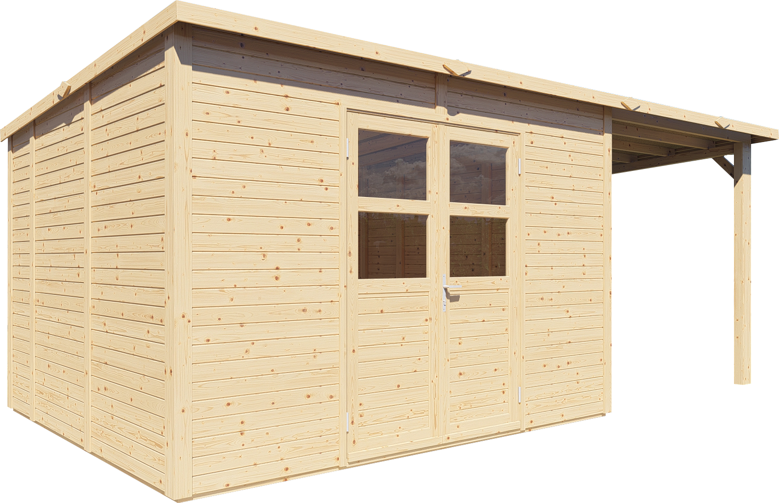 Bertilo Gartenhaus Borkum 2 - inkl. Schleppdach - 19 mm naturbelassen