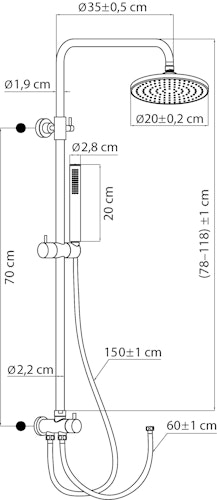 Sanitop DUSCHSYSTEM TAVA 1 ZUM KLEBEN CHROM