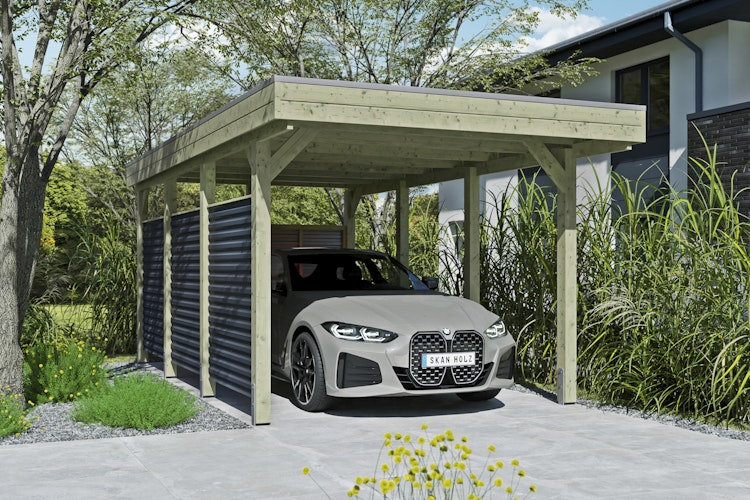 Skan Holz Carport Friesland Hybrid Set 11 314x555 cm inkl. Rück- und Seitenwände aus Aluminium