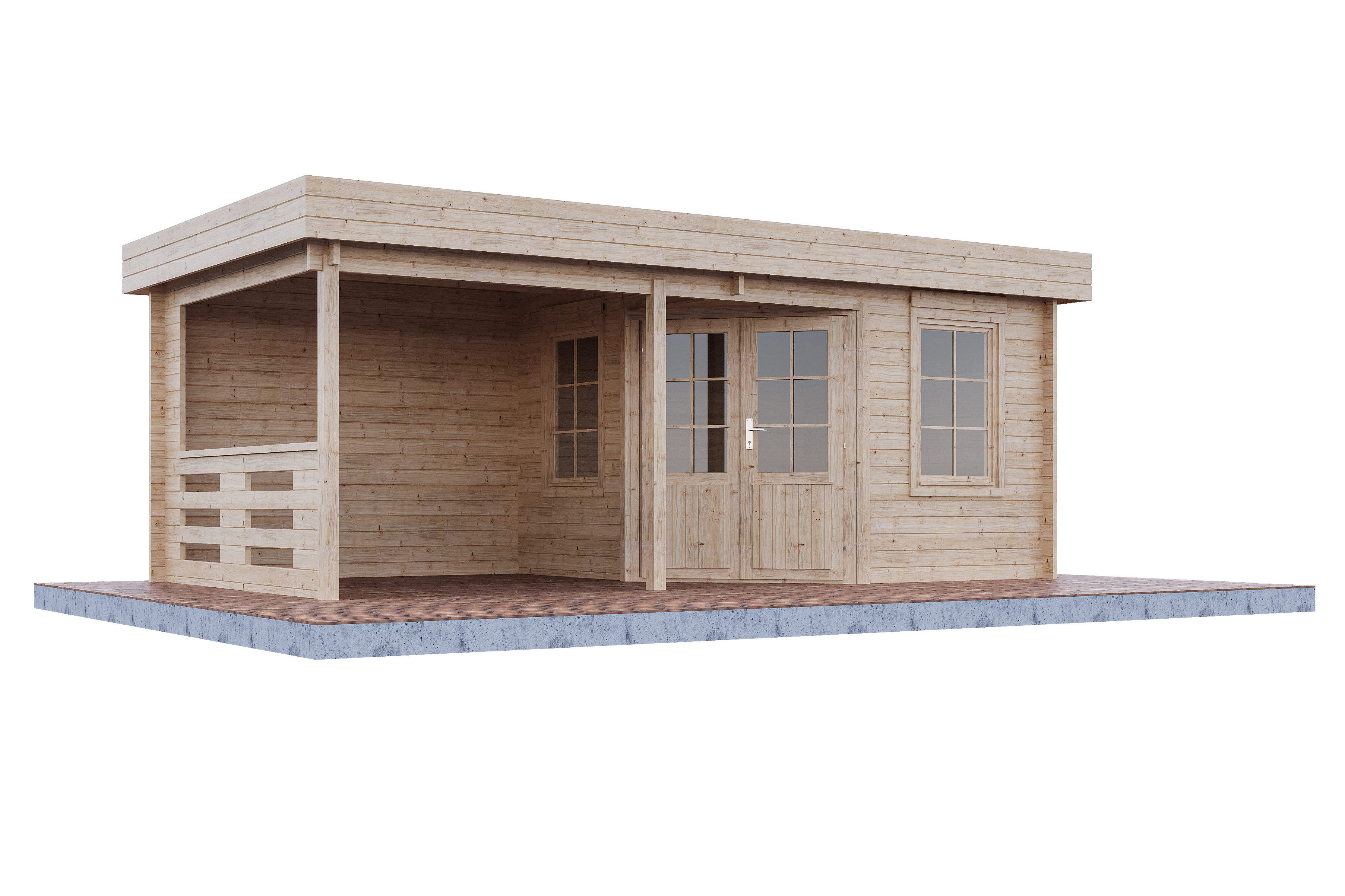 Wolff Finnhaus Gartenhaus Gleda 5628 inkl. Anbaudach - 40 mm  naturbelassen Inkl. Fußboden / Fundamenthölzer