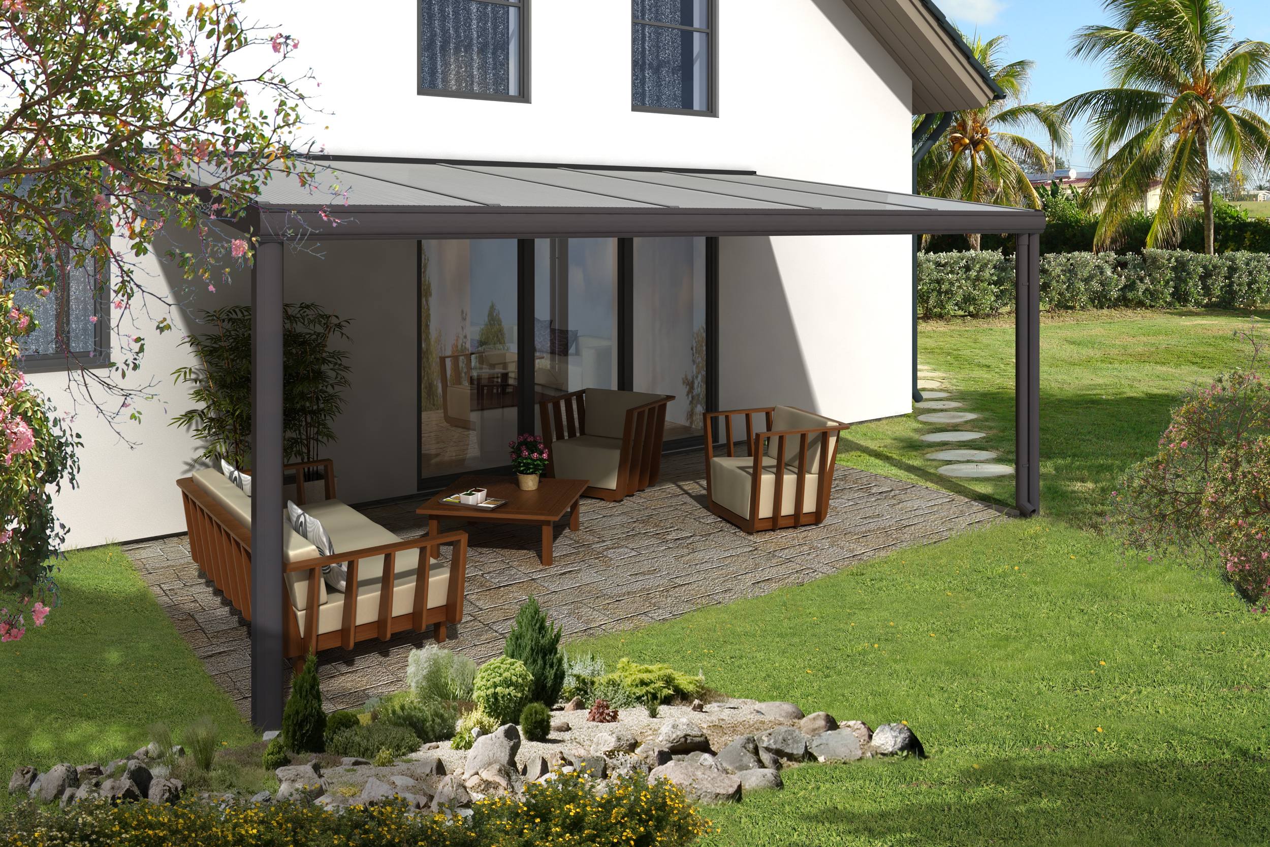 Skan Holz Aluminium Terrassenüberdachung Genua Breite 541 cm-541 x 307 cm (Gr. 2)-anthrazit