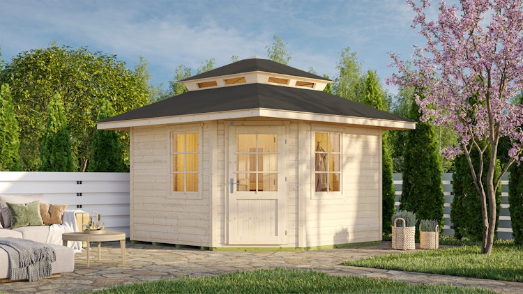 Weka Blockbohlen Saunahaus Kurikka inkl. Elementsauna 28/68 mm