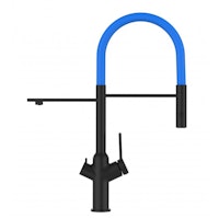 3 Wege Wasserhahn Küchenarmatur, BOD, mit 360° schwenkbarem Auslauf, abnehmbare 2 strahl Handbrause, Schwarz Matt / Hellblau