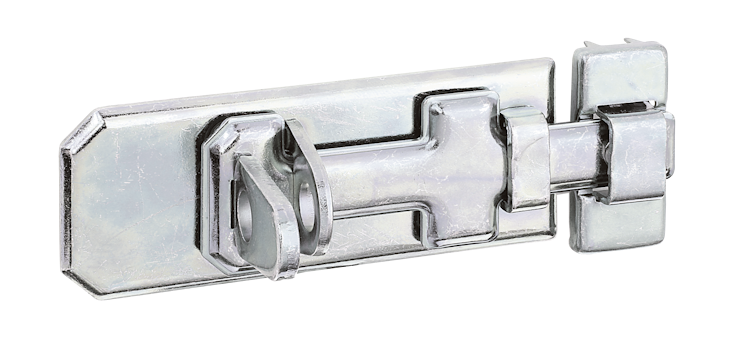 Alberts® Sicherheits-Schlossriegel, mit flachem Griff, mit Schlaufe, galvanisch verzinkt dickschichtpassiviert, Platte LxB100x44mm 123062