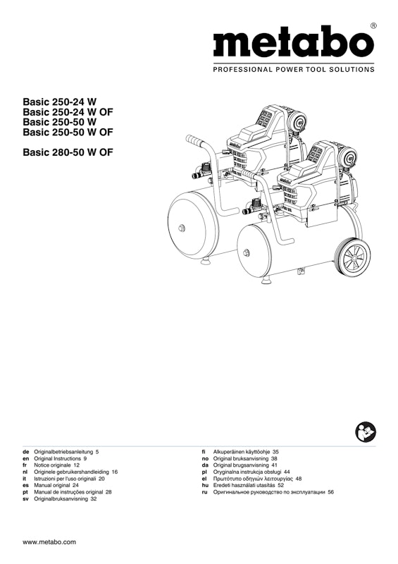 Bedienungsanleitung fÃ¼r Metabo Kompressor Basic 250-50 W OF