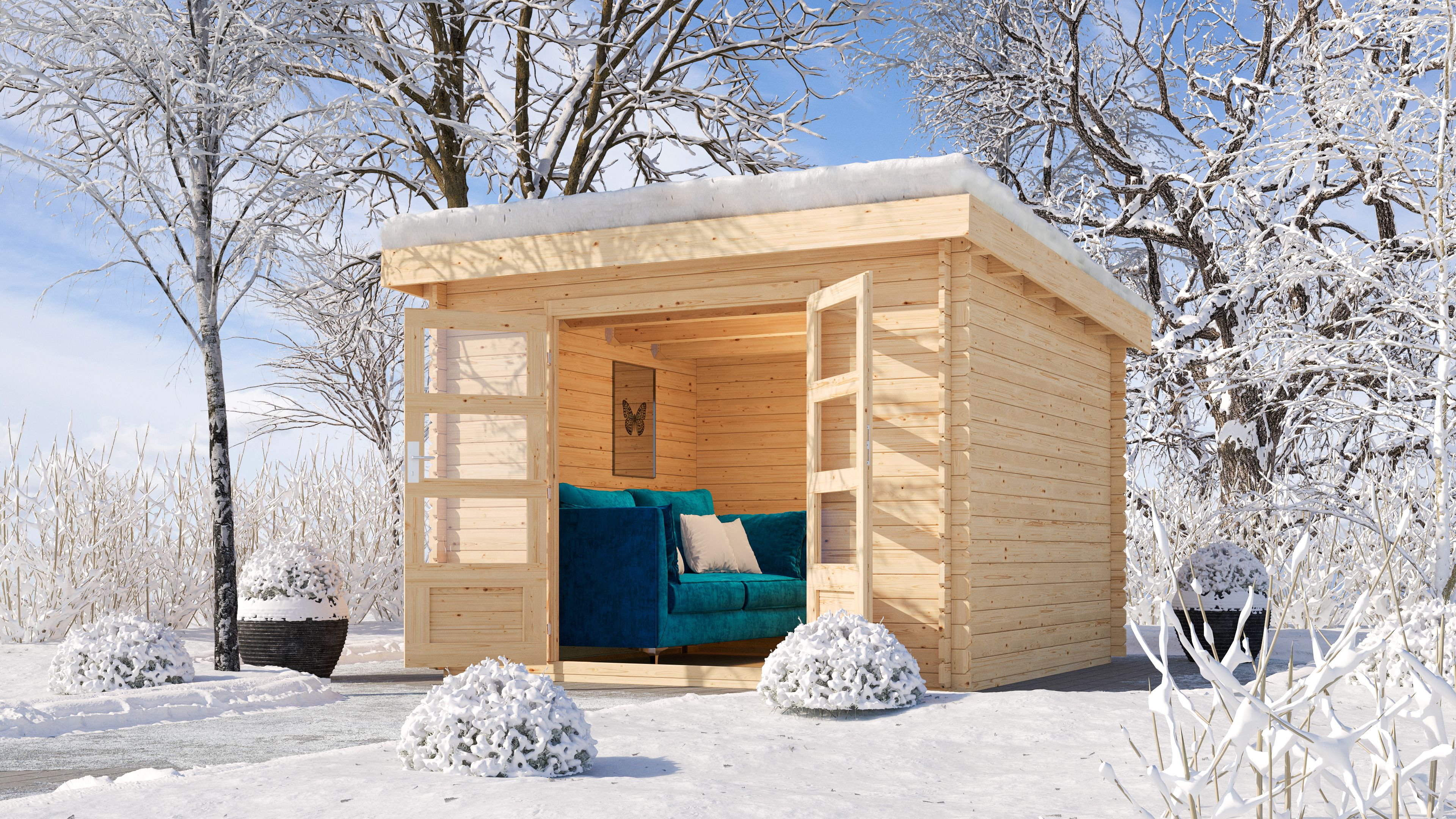 Karibu Gartenhaus Blockbohlenhaus Olaf 5 - 28 mm mit erhöhter Schneelast (300 kg/m²)