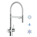 Vorschaubild 5 Wege Wasserhahn Küchenarmatur, Edelstahl Massiv mit 360° schwenkbarem Auslauf, abnehmbare 2 strahl Handbrause, Hochglanz / Weiß