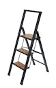 Wenko Alu-Design Klapptrittleiter 3-stufig, schwarz mit Bambus